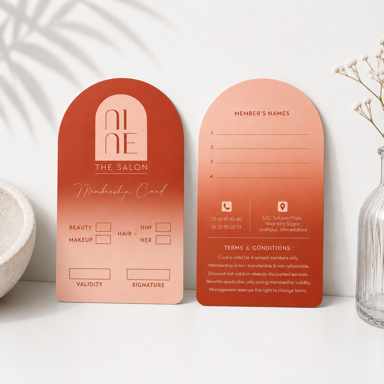 Nine The Salon membership card, front and back